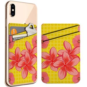 diascia pack of 2 - cellphone stick on leather cardholder ( soft watercolor plumeria flower print pattern pattern ) id credit card pouch wallet pocket sleeve