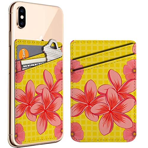 Diascia Pack of 2 - Cellphone Stick on Leather Cardholder ( Soft Watercolor Plumeria Flower Print Pattern Pattern ) ID Credit Card Pouch Wallet Pocket Sleeve