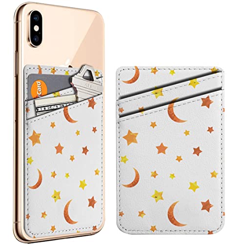 Diascia Pack of 2 - Cellphone Stick on Leather Cardholder ( Vintage Stars Moons Pattern Pattern ) ID Credit Card Pouch Wallet Pocket Sleeve