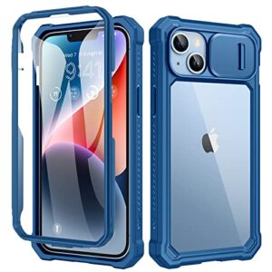 ruky for iphone 15 plus case full body protection, iphone 14 plus case built-in screen protector & slide camera cover, heavy duty shockproof for iphone 14 plus & 15 plus 6.7", blue