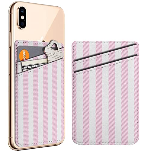 Diascia Pack of 2 - Cellphone Stick on Leather Cardholder ( Pink Baby Color Striped Fabric Pattern Pattern ) ID Credit Card Pouch Wallet Pocket Sleeve