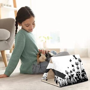 enheng Small Pet Hideout Grass Flowers Butterfly Silhouettes Hamster House Guinea Pig Playhouse for Dwarf Rabbits Hedgehogs Chinchillas