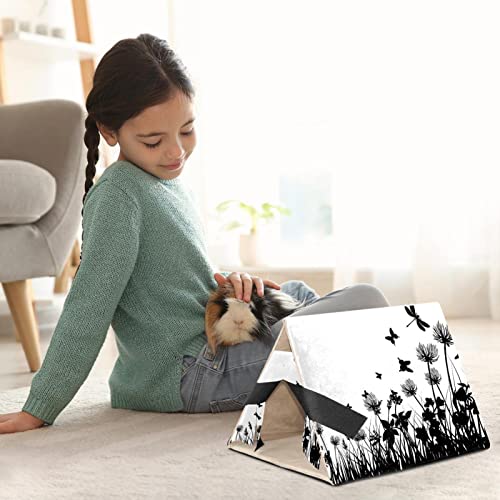 enheng Small Pet Hideout Grass Flowers Butterfly Silhouettes Hamster House Guinea Pig Playhouse for Dwarf Rabbits Hedgehogs Chinchillas