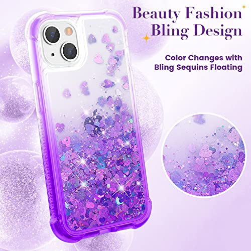 Ruky Case for iPhone 14, Full Body Glitter Liquid Rugged Cover with Built-in Screen Protector Soft TPU Protective Girls Women Phone Case for iPhone 14 6.1 & iPhone 13 6.1 ”, Gradient Purple