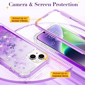 Ruky Case for iPhone 14, Full Body Glitter Liquid Rugged Cover with Built-in Screen Protector Soft TPU Protective Girls Women Phone Case for iPhone 14 6.1 & iPhone 13 6.1 ”, Gradient Purple