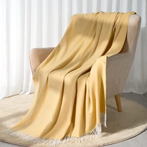 carriediosa herringbone weave throw blanket with fringe super soft faux cashmere farmhouse decorative knit tassel blankets lightweight outdoor thin throws for couch bed sofa, 50" x 60" yellow