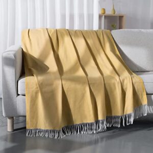 Carriediosa Herringbone Weave Throw Blanket with Fringe Super Soft Faux Cashmere Farmhouse Decorative Knit Tassel Blankets Lightweight Outdoor Thin Throws for Couch Bed Sofa, 50" X 60" Yellow