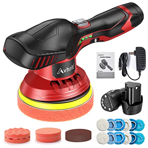 Avhrit Cordless Buffer Polisher kit 6 Inchs with 2 Battery & 6 Variable Speed Used for Car Detailing/Waxing