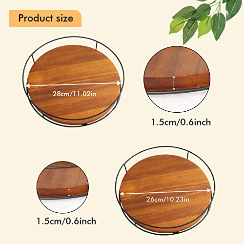 2 Pcs 11”&10” Lazy Susan Organizer Turntable for Cabinet Kitchen Countertop Table, Acacia Wood Kitchen Turntables Storage for Food Cheese Fridge, Refrigerator, Countertop Rotating Spice Rack