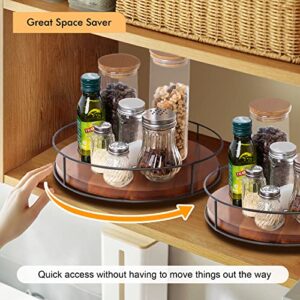 2 Pcs 11”&10” Lazy Susan Organizer Turntable for Cabinet Kitchen Countertop Table, Acacia Wood Kitchen Turntables Storage for Food Cheese Fridge, Refrigerator, Countertop Rotating Spice Rack
