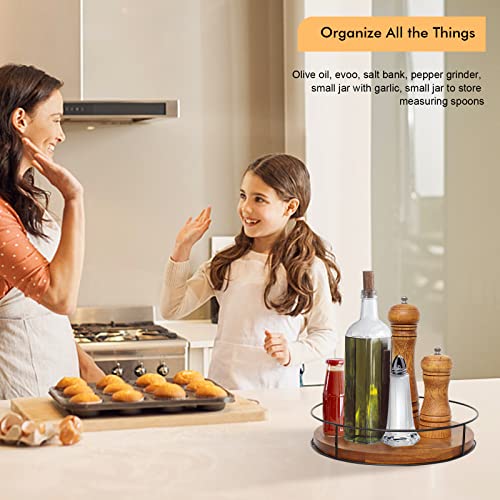 2 Pcs 11”&10” Lazy Susan Organizer Turntable for Cabinet Kitchen Countertop Table, Acacia Wood Kitchen Turntables Storage for Food Cheese Fridge, Refrigerator, Countertop Rotating Spice Rack