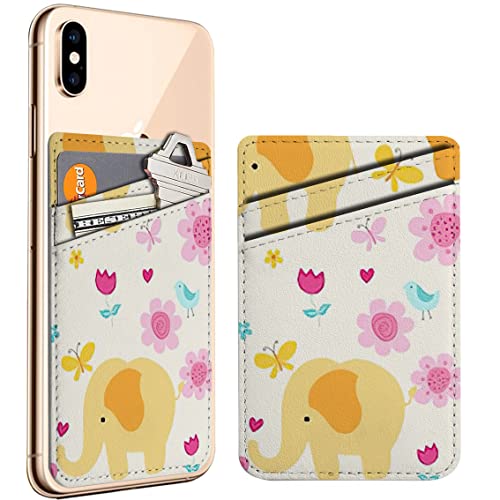 Diascia Pack of 2 - Cellphone Stick on Leather Cardholder ( Colorful Elephants Flowers Butterflies Birds Pattern Pattern ) ID Credit Card Pouch Wallet Pocket Sleeve