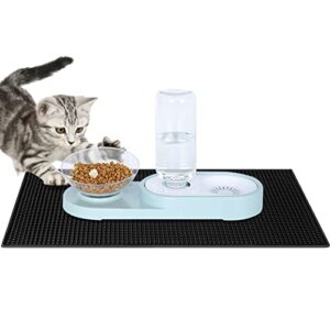 cat food mat dog feeding mat, non slip of double side thick rubber mat with lip 17.5x11.5x0.3 inch