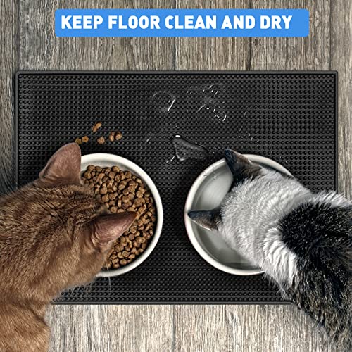 Cat Food Mat Dog Feeding Mat, Non Slip of Double Side Thick Rubber Mat with Lip 17.5x11.5x0.3 inch