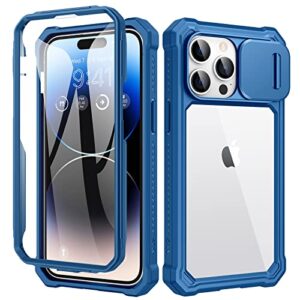 ruky for iphone 14 pro max case with camera cover, iphone 14 pro max phone case built-in screen protector full body protection heavy duty case boys men for iphone 14 pro max 6.7", blue