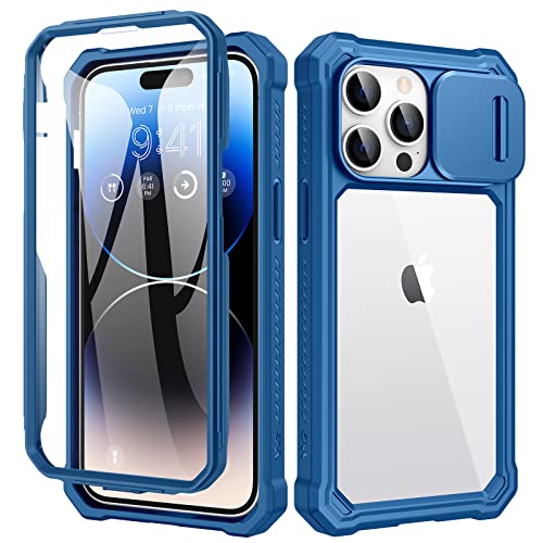 Ruky for iPhone 14 Pro Max Case with Camera Cover, iPhone 14 Pro Max Phone Case Built-in Screen Protector Full Body Protection Heavy Duty Case Boys Men for iPhone 14 Pro Max 6.7", Blue