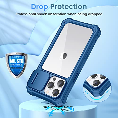 Ruky for iPhone 14 Pro Max Case with Camera Cover, iPhone 14 Pro Max Phone Case Built-in Screen Protector Full Body Protection Heavy Duty Case Boys Men for iPhone 14 Pro Max 6.7", Blue