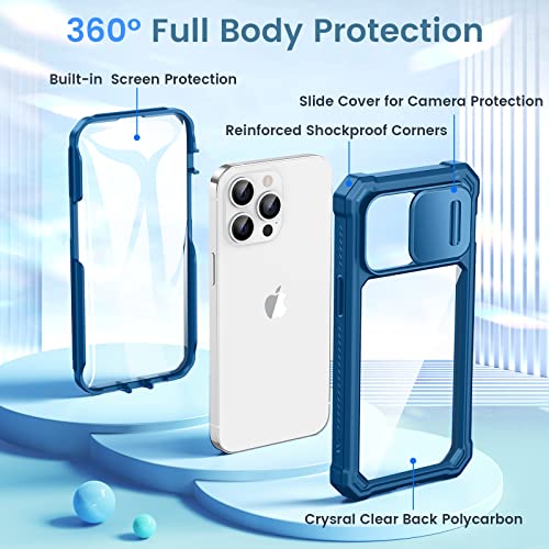 Ruky for iPhone 14 Pro Max Case with Camera Cover, iPhone 14 Pro Max Phone Case Built-in Screen Protector Full Body Protection Heavy Duty Case Boys Men for iPhone 14 Pro Max 6.7", Blue