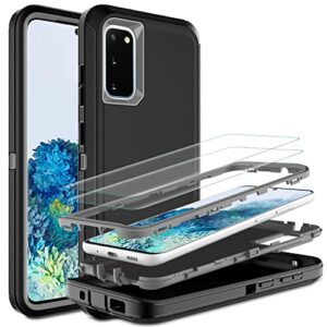 hong-amy for samsung galaxy s20 case (not fit galaxy s20 fe/plus/ultra), with self healing flexible tpu screen protector [2 pack], 3 in 1 heavy duty case for samsung s20 5g (black/grey)