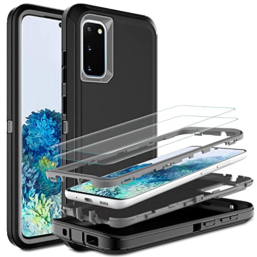 HONG-AMY for Samsung Galaxy S20 Case (NOT FIT Galaxy S20 FE/Plus/Ultra), with Self Healing Flexible TPU Screen Protector [2 Pack], 3 in 1 Heavy Duty Case for Samsung S20 5G (Black/Grey)