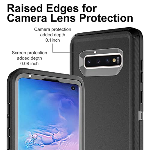 HONG-AMY for Samsung Galaxy S10 Case, Galaxy S10 Case with Self Healing Flexible TPU Screen Protector [2 Pack], 3 in 1 Full Body Shockproof Heavy Duty Case for Samsung S10 (Black/Grey)