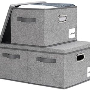 LHZK Large Storage Bins with Lids 9 Pack, Linen Fabric Storage Boxes with Lids, Foldable Storage Baskets with 3 Handles and Label Window for Shelves Bedroom Closet Office (15.75x11.8x10.2inch)