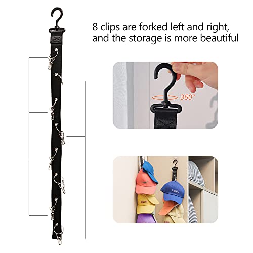 Veki Hat Rack for Closet Hat Organizer Holder Rack Over Door, Baseball Cap Racks for Wall with No Trace Hook Sticker and Z Hook Behind Door Set, 8 Large Clips for Ball Hats (Black*1pcs)