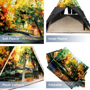 enheng Small Pet Hideout Autumn Maple Leaf Bridge Art Painting Hamster House Guinea Pig Playhouse for Dwarf Rabbits Hedgehogs Chinchillas