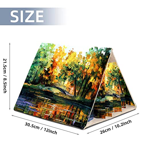 enheng Small Pet Hideout Autumn Maple Leaf Bridge Art Painting Hamster House Guinea Pig Playhouse for Dwarf Rabbits Hedgehogs Chinchillas