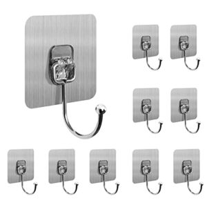 zezokk large adhesive hooks 22ib(max), waterproof and rustproof wall hooks for hanging heavy duty to use inside kitchen, bathroom, home and office,10 pcs