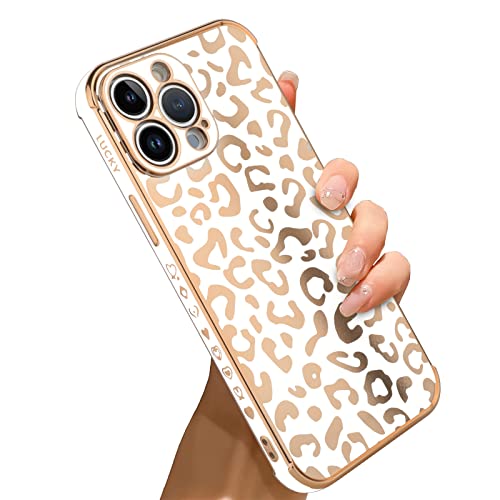 Bonoma for iPhone 14 Pro Max Case Leopard Plating Nice Luxury Elegant Case Camera Protector Soft Shockproof Protective Corner Back Cover iPhone 14 Pro Max Case -White