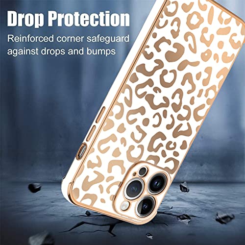 Bonoma for iPhone 14 Pro Max Case Leopard Plating Nice Luxury Elegant Case Camera Protector Soft Shockproof Protective Corner Back Cover iPhone 14 Pro Max Case -White