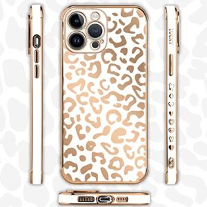 Bonoma for iPhone 14 Pro Max Case Leopard Plating Nice Luxury Elegant Case Camera Protector Soft Shockproof Protective Corner Back Cover iPhone 14 Pro Max Case -White