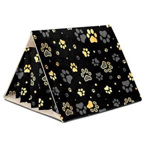 enheng small pet hideout gold dog paw footprint and star pattern hamster house guinea pig playhouse for dwarf rabbits hedgehogs chinchillas