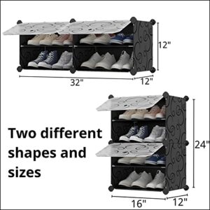 MAGINELS 8 Pair Portable Shoe Rack Small DIY Shoe Storage Shelves Closet Shoe Organizer Underbed Storage Organizer, Stackable, Black
