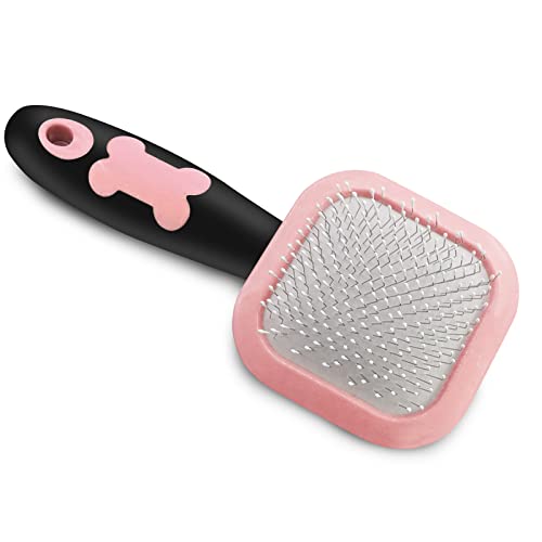 Slicker Brush, PETPAWJOY Dog Brush Gently Cleaning Pin Brush for Shedding Dog Hair Brush for Small Dogs Puppy Yorkie Poodle Rabbits Cats-Pink