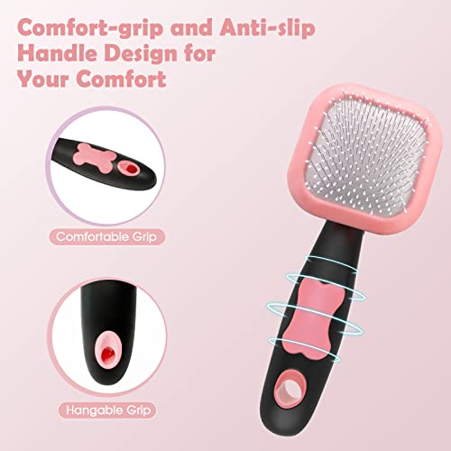 Slicker Brush, PETPAWJOY Dog Brush Gently Cleaning Pin Brush for Shedding Dog Hair Brush for Small Dogs Puppy Yorkie Poodle Rabbits Cats-Pink