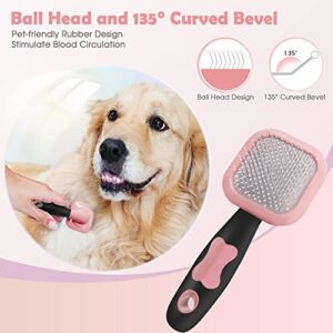 Slicker Brush, PETPAWJOY Dog Brush Gently Cleaning Pin Brush for Shedding Dog Hair Brush for Small Dogs Puppy Yorkie Poodle Rabbits Cats-Pink