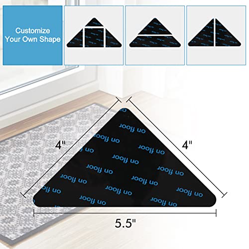 MecTo Rug Gripper, 12 PCS Resuable Rug Pad Non-Slip Rug Pads Washable Carpet Tape for Hardwood Floors, Tile Floor Self Adhesive to Keep Corner Flat (Black, Triangle)