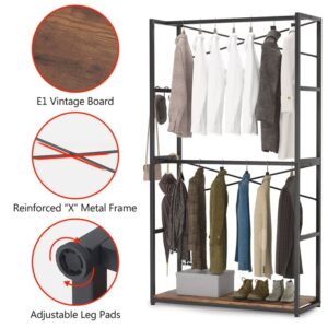 Tribesigns Free Standing Closet Organizer, Garment Clothes Racks with Storage Shelf and Double Hanging Rod, Metal Heavy Duty Wardrobe Closet Storage Clothing Shelving for Hanging Clothes