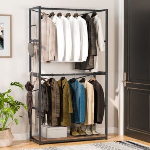 Tribesigns Free Standing Closet Organizer, Garment Clothes Racks with Storage Shelf and Double Hanging Rod, Metal Heavy Duty Wardrobe Closet Storage Clothing Shelving for Hanging Clothes