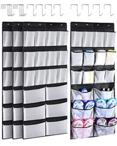 4 pack hanging shoe organizer over the door organizer shoe rack door hanging storage, 18 mesh pockets with 16 hooks for entryway dorm bedroom pantry wall closet, black, white