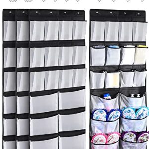 4 Pack Hanging Shoe Organizer over The Door Organizer Shoe Rack Door Hanging Storage, 18 Mesh Pockets with 16 Hooks for Entryway Dorm Bedroom Pantry Wall Closet, Black, White