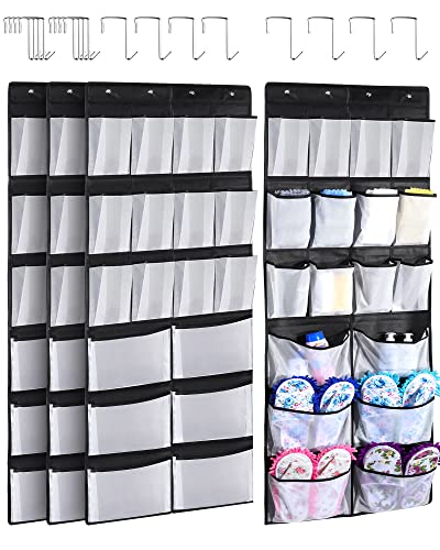 4 Pack Hanging Shoe Organizer over The Door Organizer Shoe Rack Door Hanging Storage, 18 Mesh Pockets with 16 Hooks for Entryway Dorm Bedroom Pantry Wall Closet, Black, White