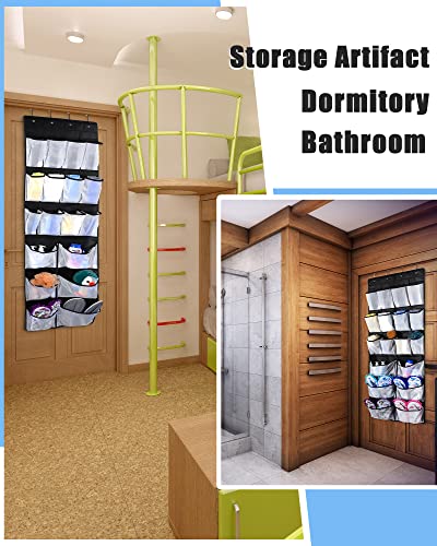 4 Pack Hanging Shoe Organizer over The Door Organizer Shoe Rack Door Hanging Storage, 18 Mesh Pockets with 16 Hooks for Entryway Dorm Bedroom Pantry Wall Closet, Black, White