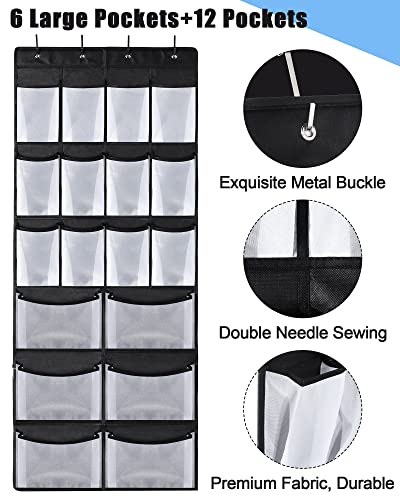 4 Pack Hanging Shoe Organizer over The Door Organizer Shoe Rack Door Hanging Storage, 18 Mesh Pockets with 16 Hooks for Entryway Dorm Bedroom Pantry Wall Closet, Black, White