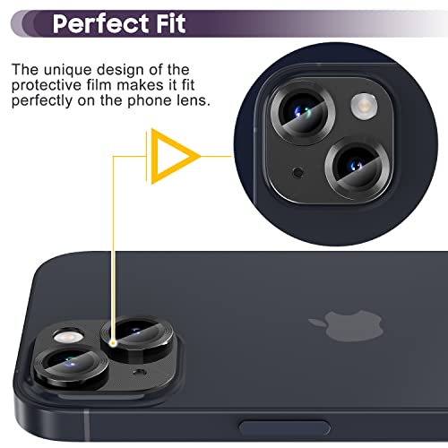 Suoman for iPhone 14/14 Plus Camera Lens Protector, Premium Tempered Glass Metal Cool Camera Lens Screen Protector for iPhone 14 6.1 inch /14 Plus 6.7 inch - Black