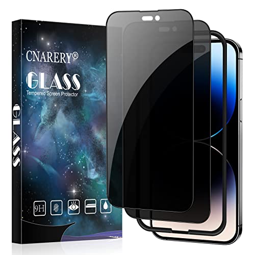 Cnarery Privacy Screen Protector for iPhone 14 Pro Max 6.7 inch, Full Coverage Anti Spy Tempered Glass with Alignment Frame Easy Installation, 2 Pack