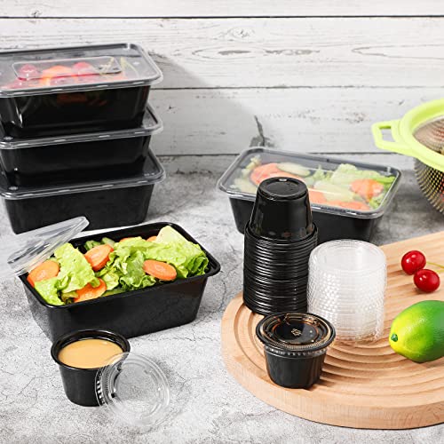 50 Pcs Meal Prep Container with Lids Including 25pcs 25oz Food Storage Containers and 25 Pcs 2.5 oz Portion Cups, Reusable Lunch Containers, Freezer Microwave Dishwasher Safe