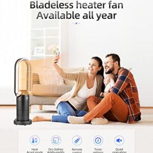 Bladeless Tower Fan & H13 HEPA Air Purifier & 1500W Space Heater 3in1, 120° Swing & 210° Tilt Head Table Fan, 29in. 35W Desk Fan with Remote, 9 Speeds 9H Timer Air Circulator for Home Office, G/S…